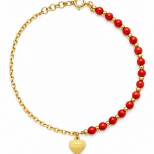 Pulsera Oro 18kts con Corales y corazón