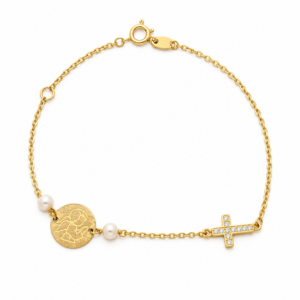 Pulsera Oro 18kts con Angelito y Cruz