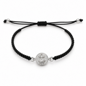 Pulsera Plata con Fallera y macramé negro