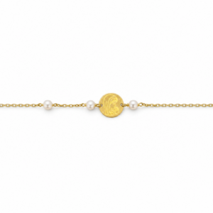Pulsera Oro 18kts con medallita de la Virgen y Perlitas