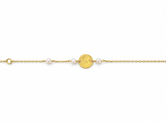 Pulsera Oro 18kts con medallita de la Virgen y Perlitas