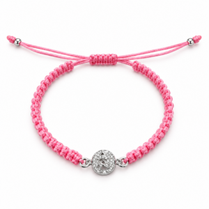 Pulsera Plata con Fallera y macramé rosa
