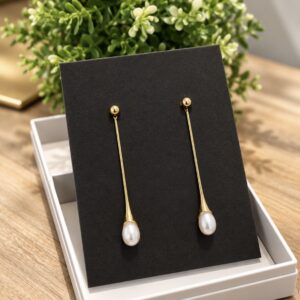 Pendientes Plata chapados en Oro con barrita y perla